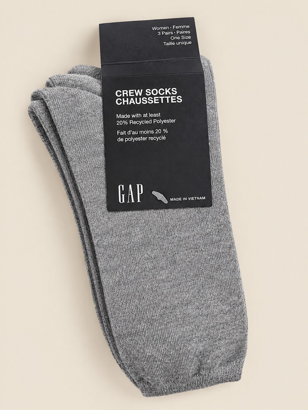 GAP Women Heather Gray Crew Socks – 3-Pack 75% Cotton